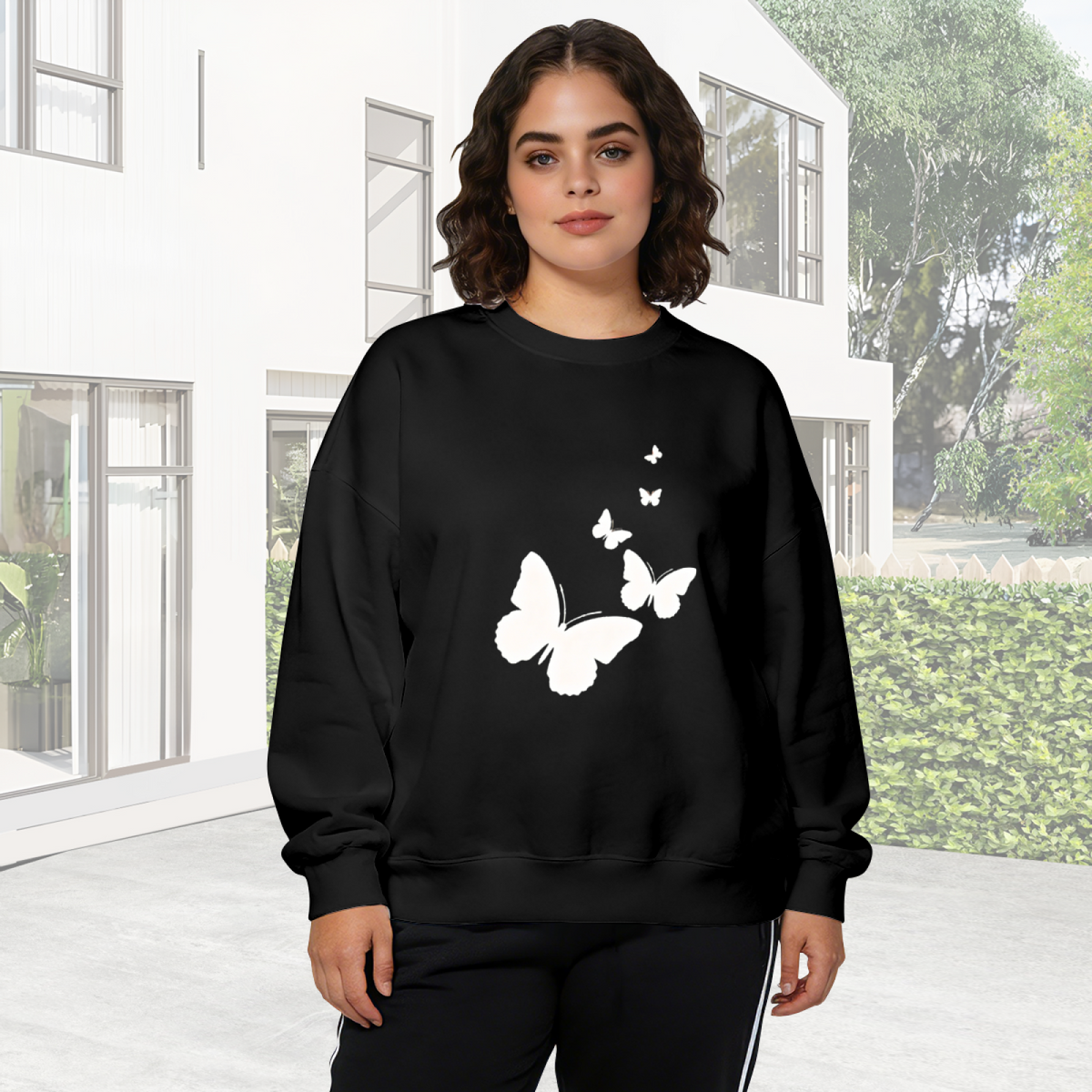 Funny Peeking Character Zipper Graphic Crewneck Sweatshirt | Cute Cartoon Print Pullover