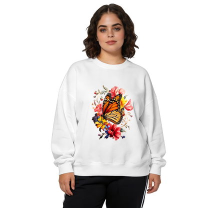 Monarch Butterfly & Vibrant Floral Art Crewneck Sweatshirt
