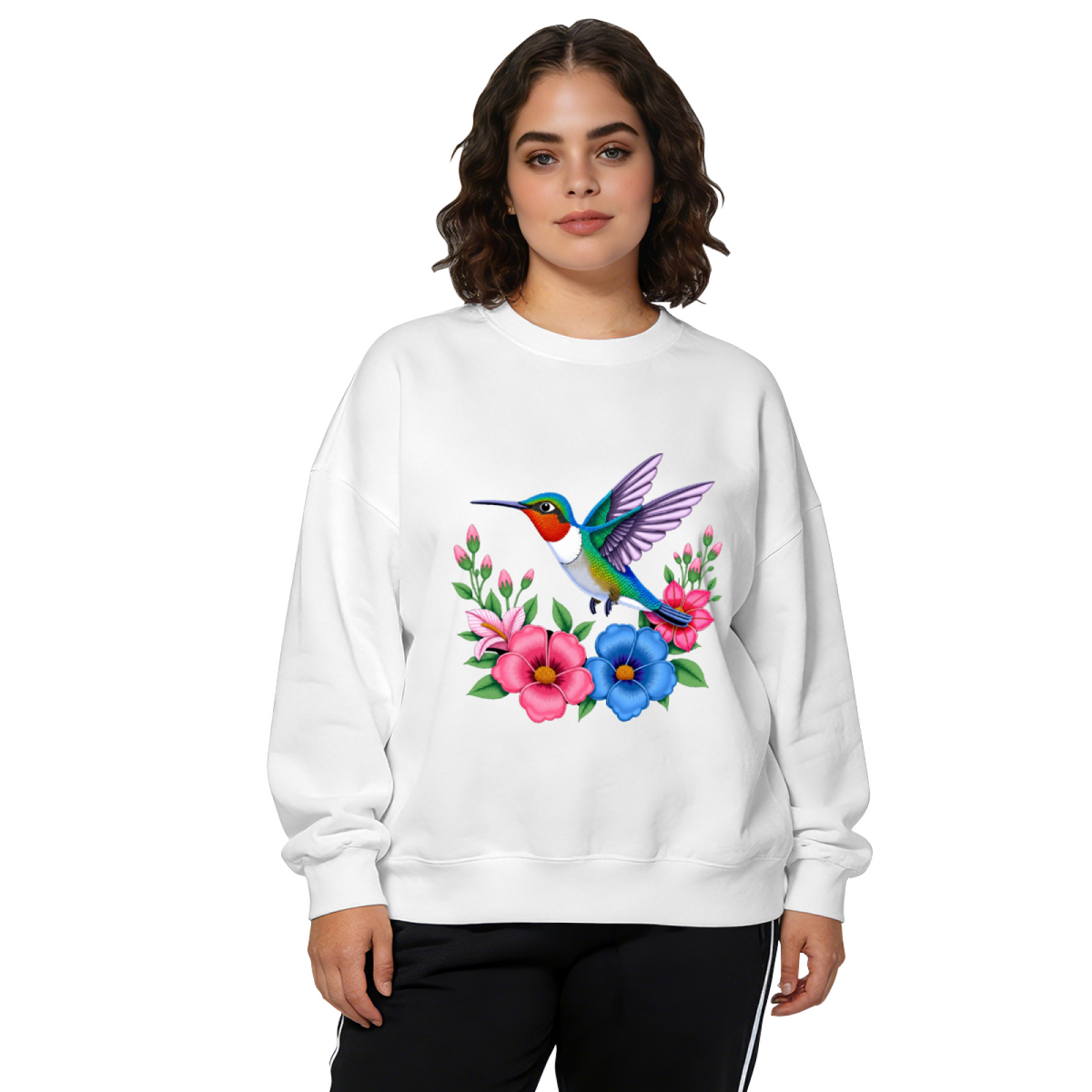 Stunning Hummingbird With Tropical Blooms Crewneck Sweatshirt