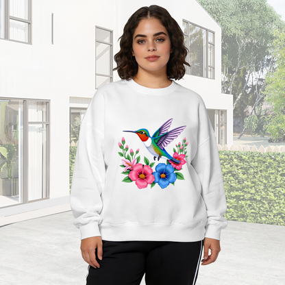 Stunning Hummingbird With Tropical Blooms Crewneck Sweatshirt