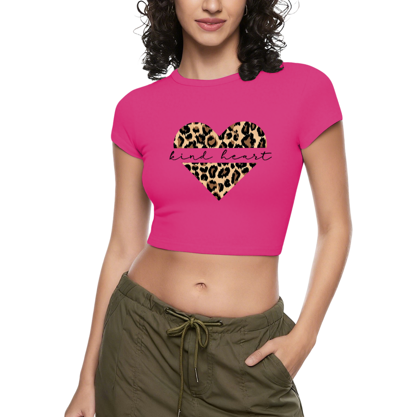Leopard Kind Heart Soft Heather Grey Crop Top