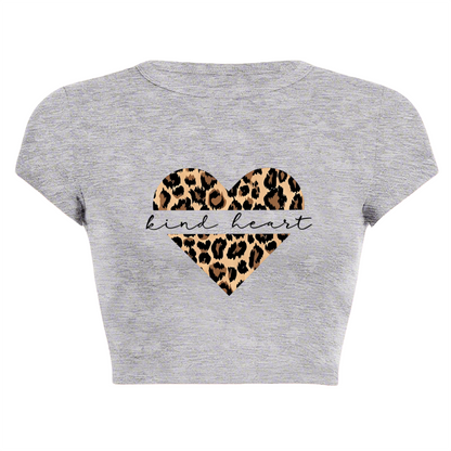 Leopard Kind Heart Soft Heather Grey Crop Top