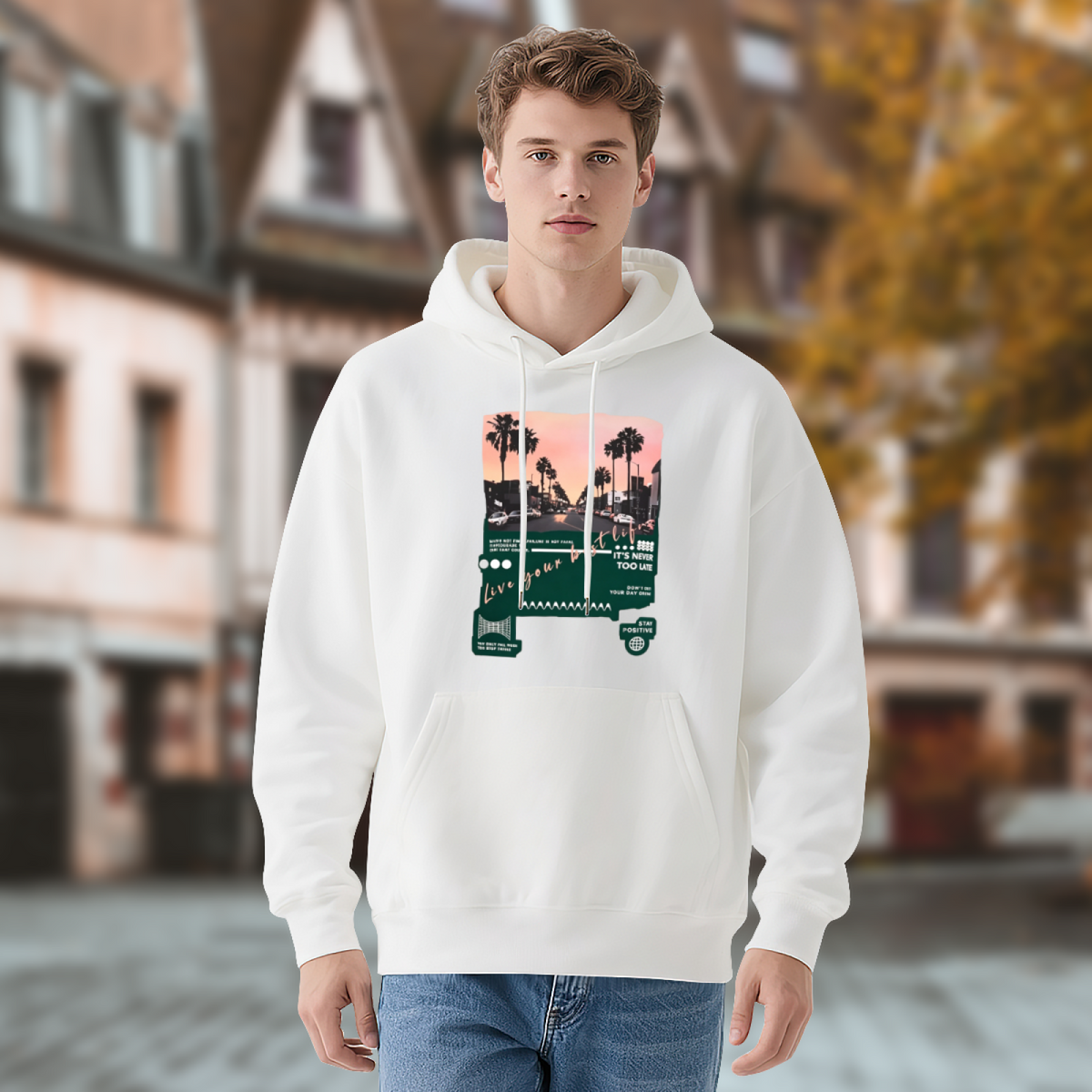 Retro Los Angeles Palm Street?Scene White Hoodie