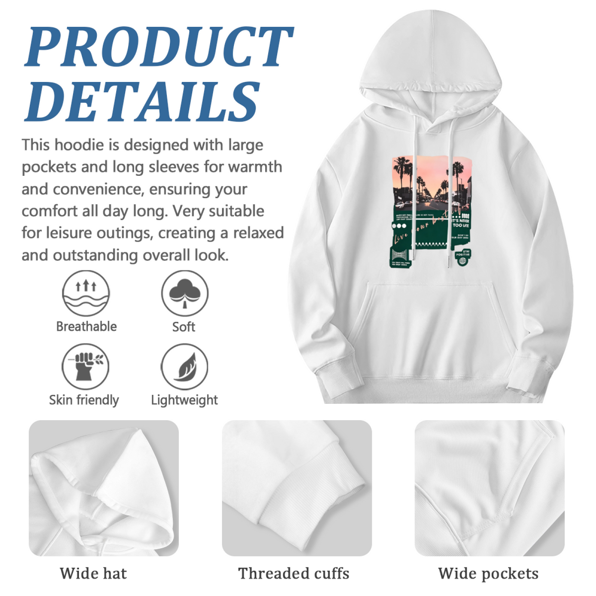 Retro Los Angeles Palm Street?Scene White Hoodie