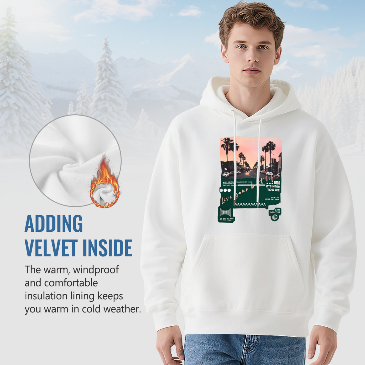 Retro Los Angeles Palm Street?Scene White Hoodie