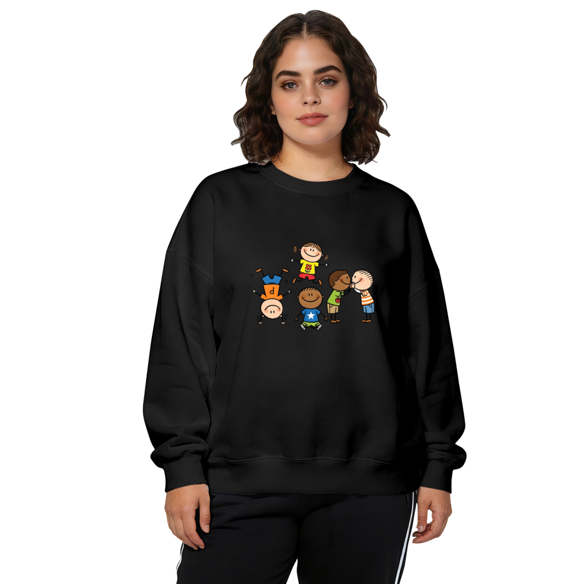 Whimsical Hand?Drawn Kids Cartoon Cute Crewneck Sweatshirt