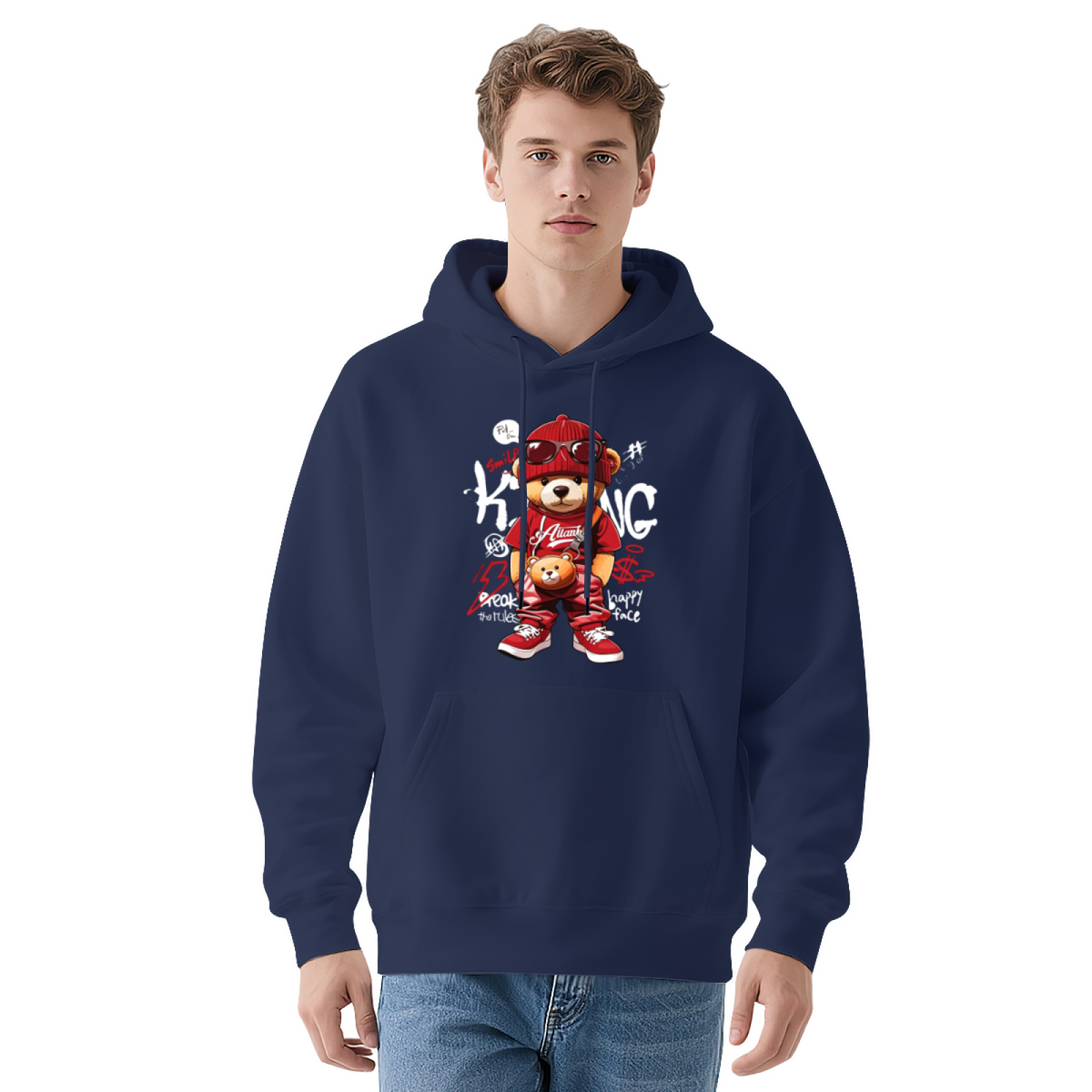 Hip?Hop King Bear Cartoon Trendy Street Hoodie
