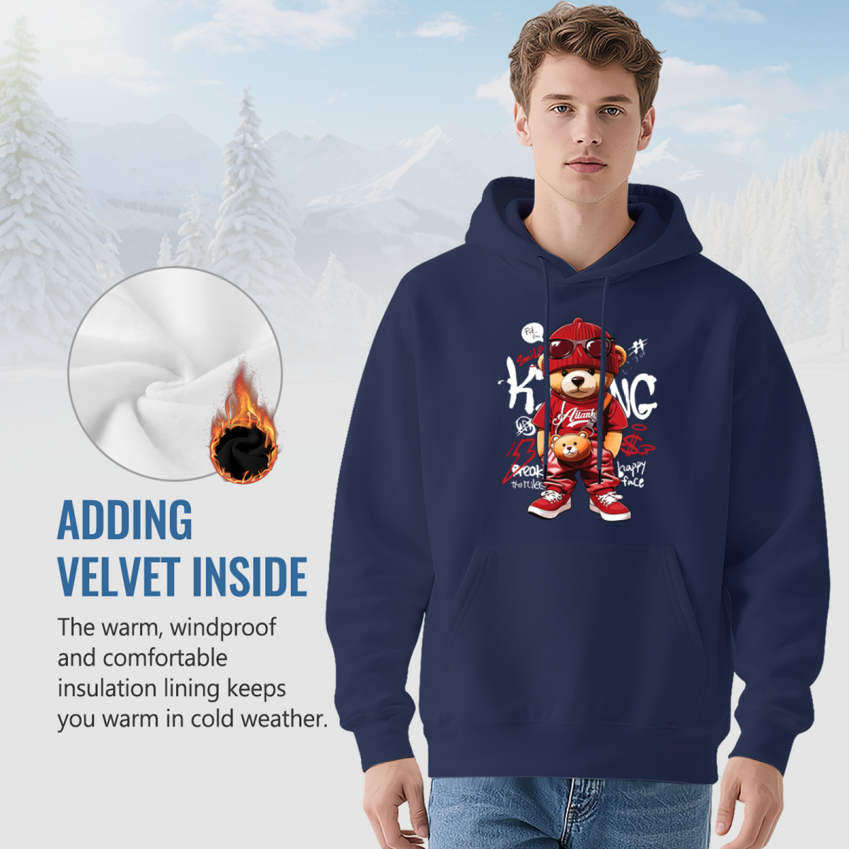 Hip?Hop King Bear Cartoon Trendy Street Hoodie