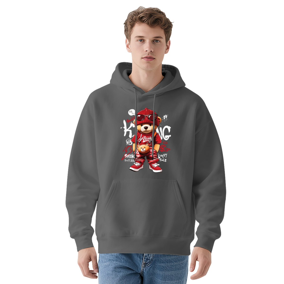 Hip?Hop King Bear Cartoon Trendy Street Hoodie