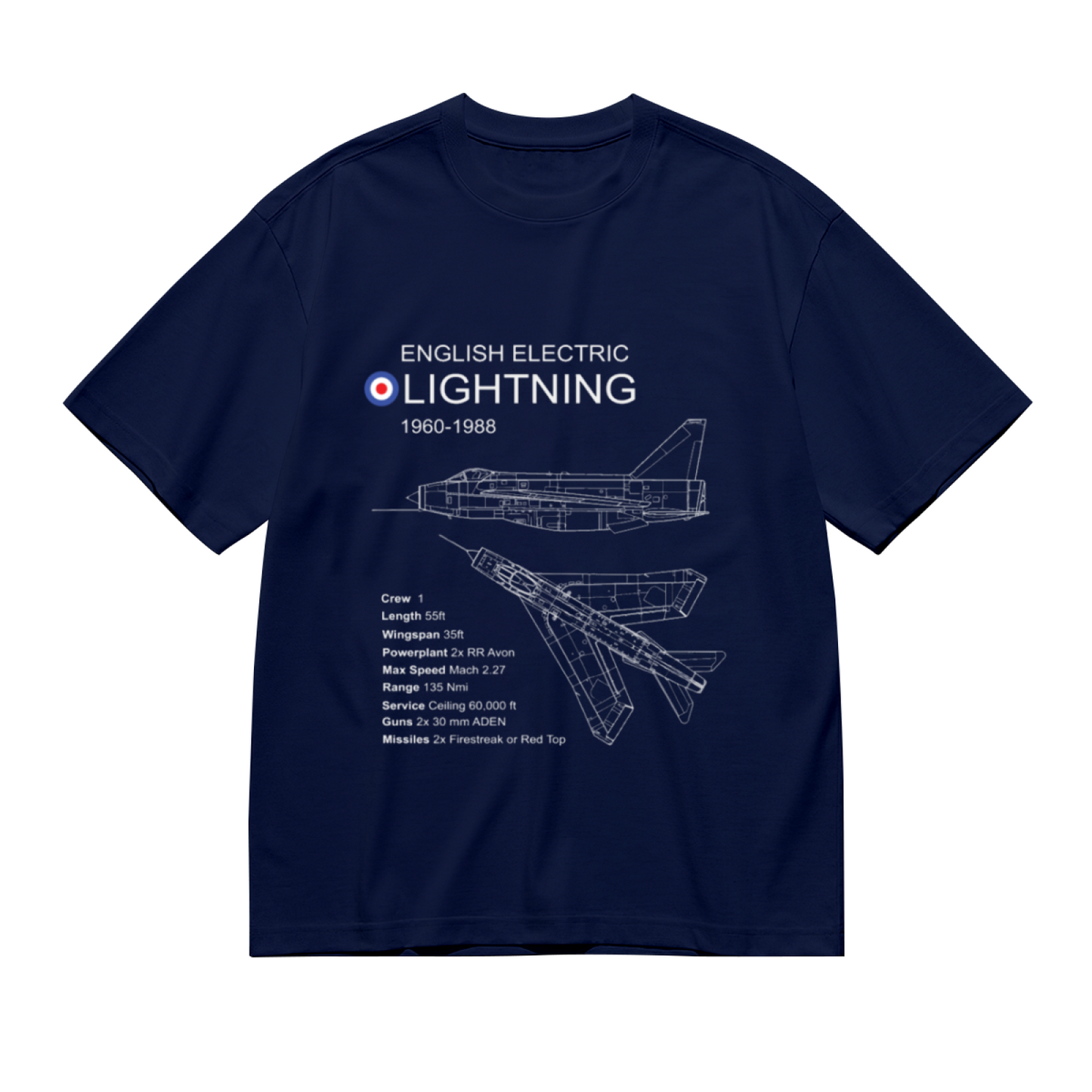 English Electric Lightning 1960-1988 Jet Blueprint Navy Tee