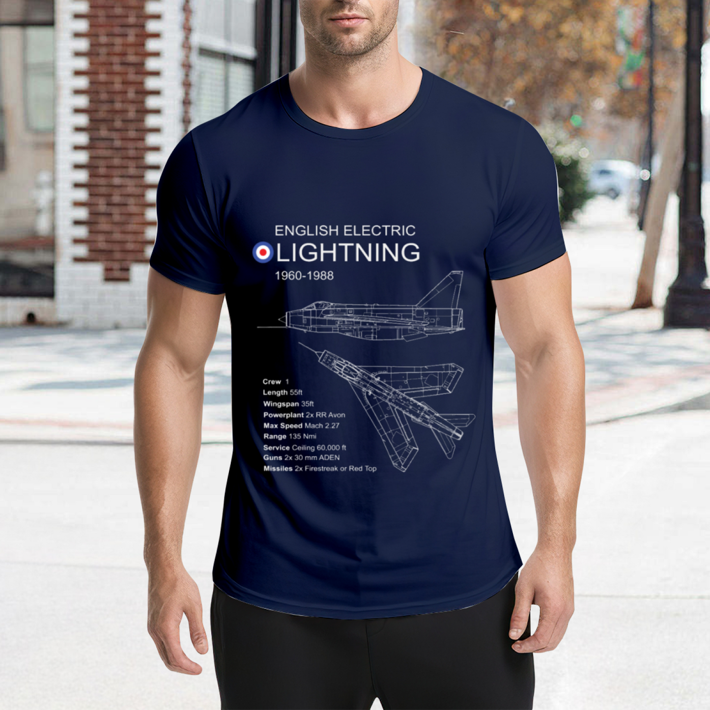 English Electric Lightning 1960-1988 Jet Blueprint Navy Tee
