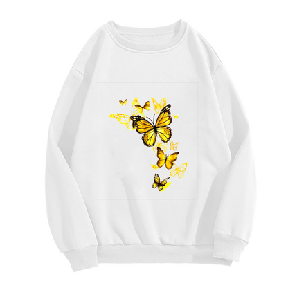 Sunny Golden Butterflies Art Graphic White Crewneck Sweatshirt