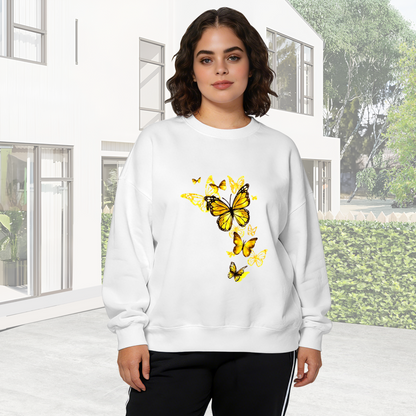 Sunny Golden Butterflies Art Graphic White Crewneck Sweatshirt