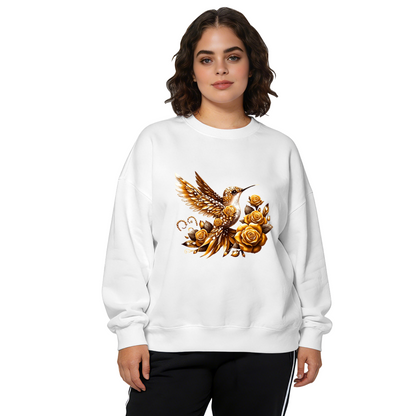 Gorgeous Golden Hummingbird And Vintage Gold Roses Crewneck Sweatshirt