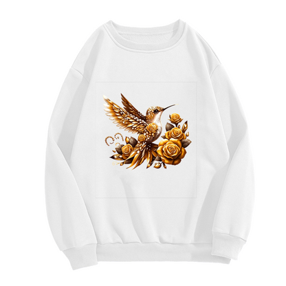 Gorgeous Golden Hummingbird And Vintage Gold Roses Crewneck Sweatshirt