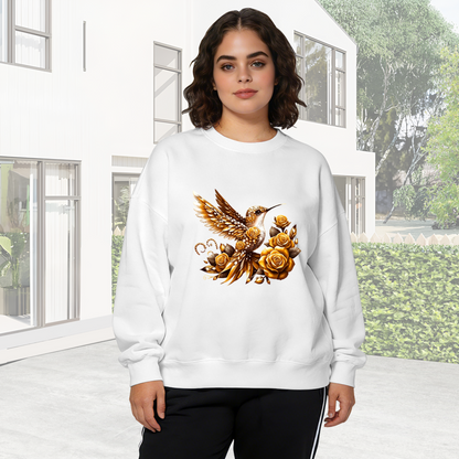 Gorgeous Golden Hummingbird And Vintage Gold Roses Crewneck Sweatshirt