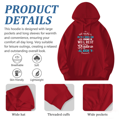 Psalm 91 Bible Quote Red Hoodie, Soft Religious Daily Hooded Sweatshirt