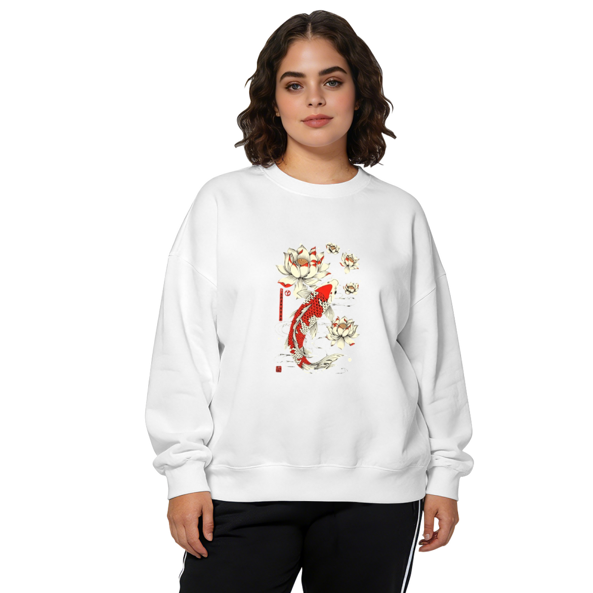 Japanese Koi Fish & Lotus Art Crewneck Sweatshirt