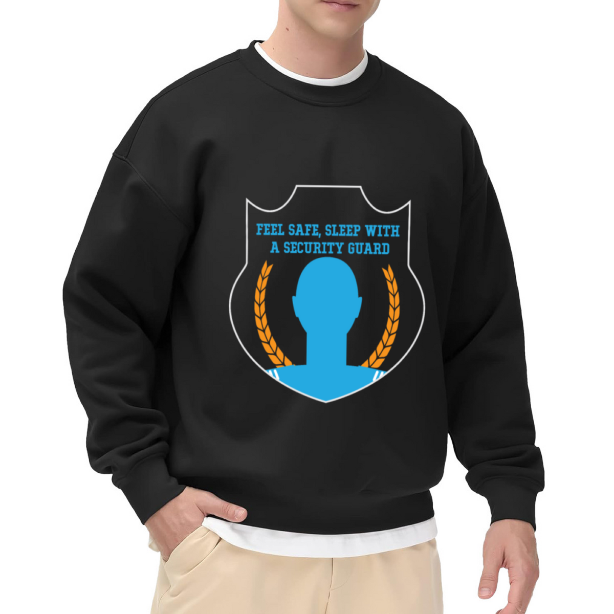 Feel Safe Sleep With A Security Guard Funny Badge Graphic Crew Neck Sweatshirt