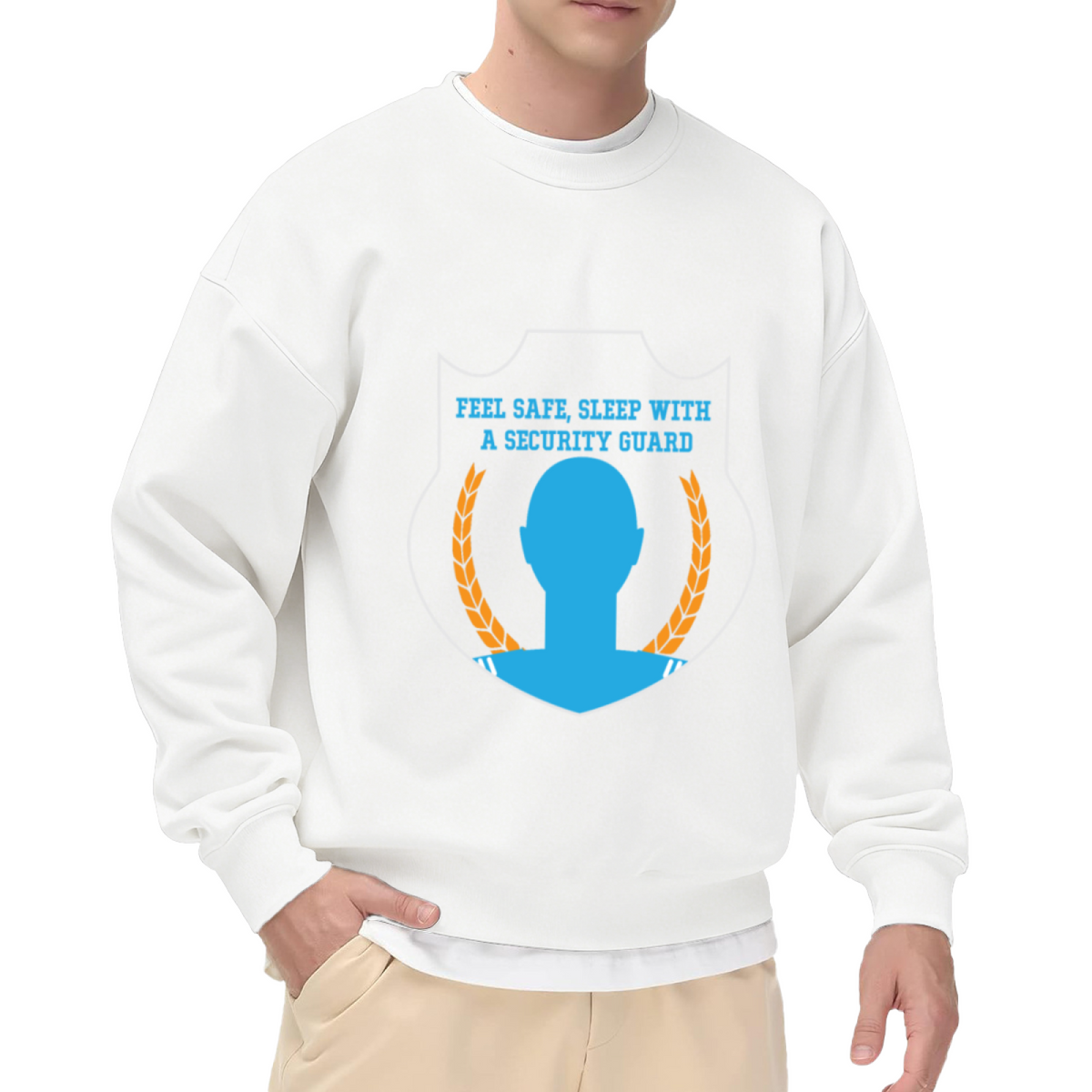 Feel Safe Sleep With A Security Guard Funny Badge Graphic Crew Neck Sweatshirt