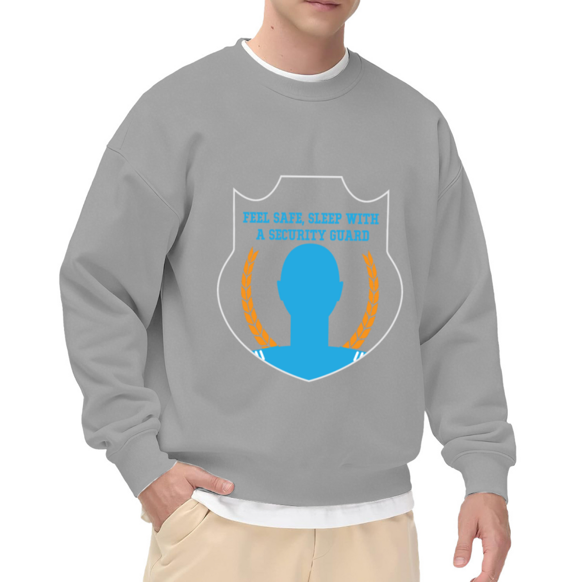 Feel Safe Sleep With A Security Guard Funny Badge Graphic Crew Neck Sweatshirt