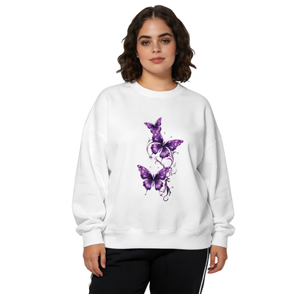 Mystical Shimmer Purple Butterflies Dark Theme Crewneck Sweatshirt