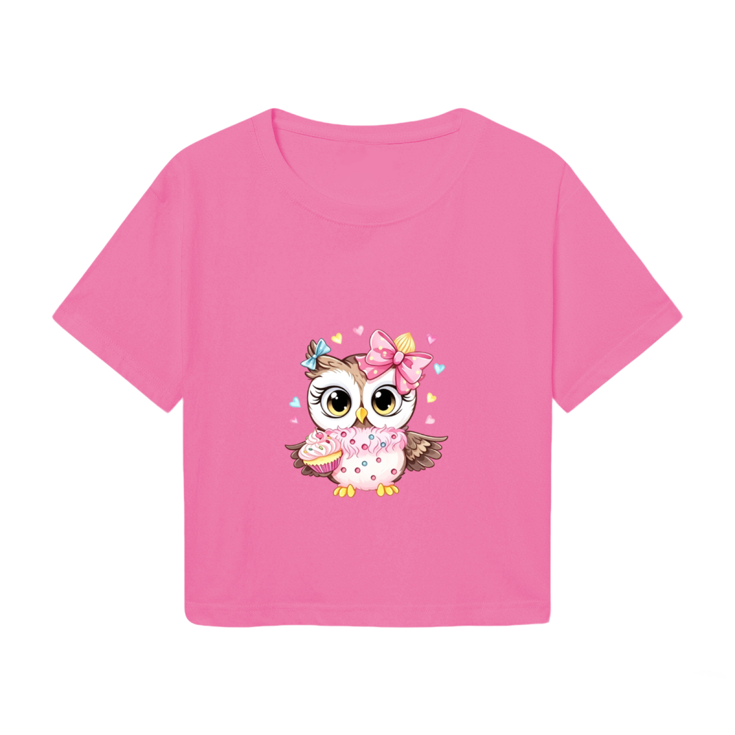 Kawaii Cupcake Bow Owl Cute Hot Pink Y2K  Tee