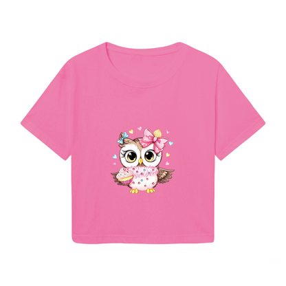 Kawaii Cupcake Bow Owl Cute Hot Pink Y2K  Tee