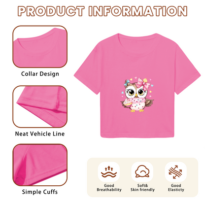Kawaii Cupcake Bow Owl Cute Hot Pink Y2K  Tee