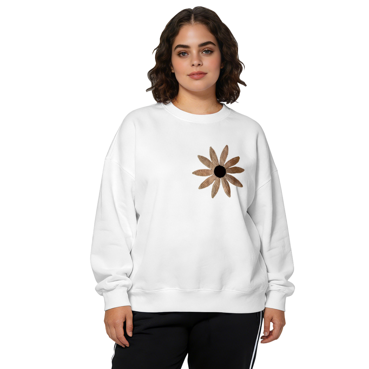 Boho?Style Sunflower Minimal Floral Print Crewneck Sweatshirt
