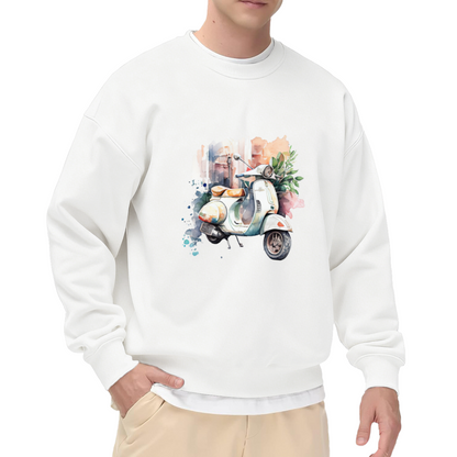 Vintage Scooter Watercolor Art Casual Crewneck Sweatshirt