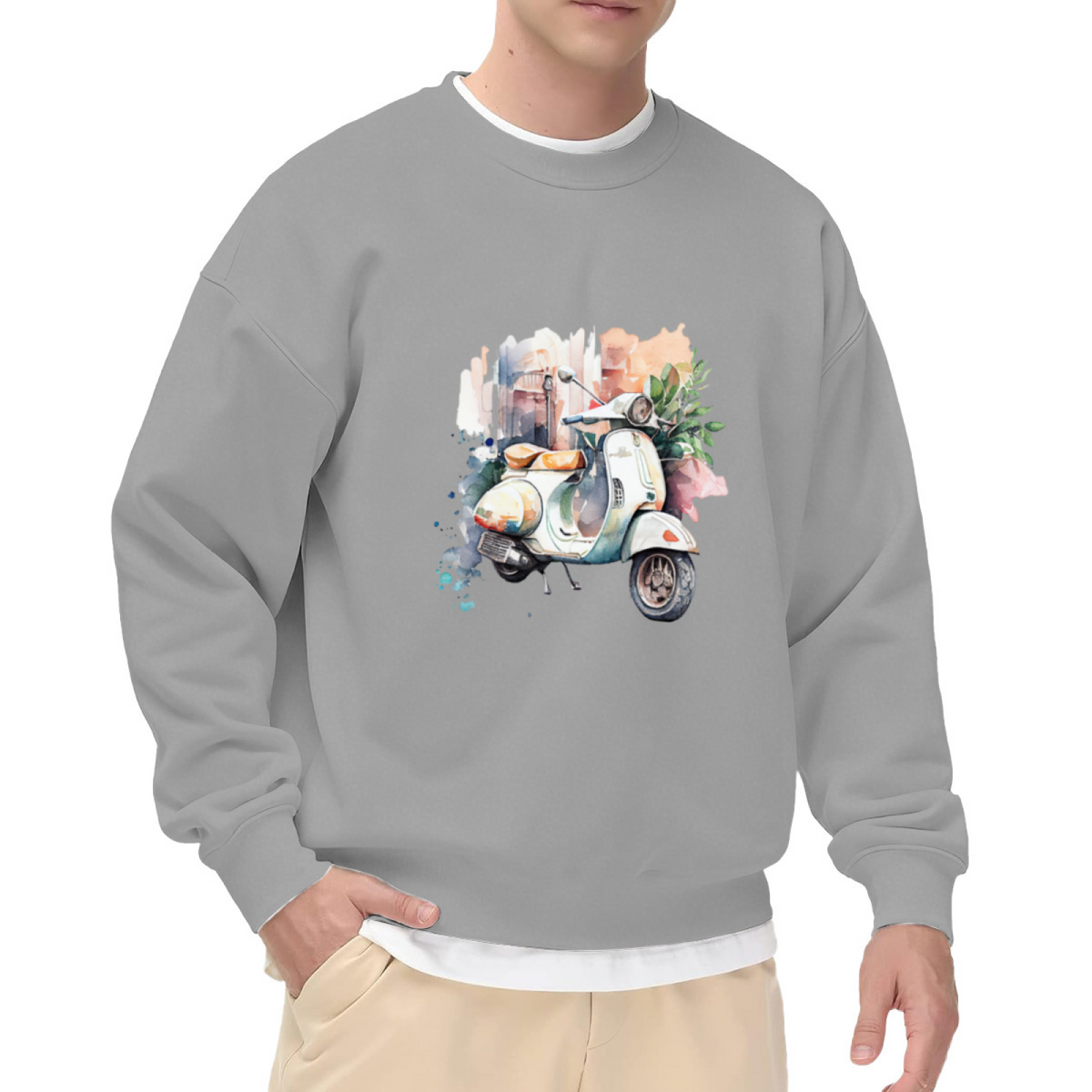 Vintage Scooter Watercolor Art Casual Crewneck Sweatshirt