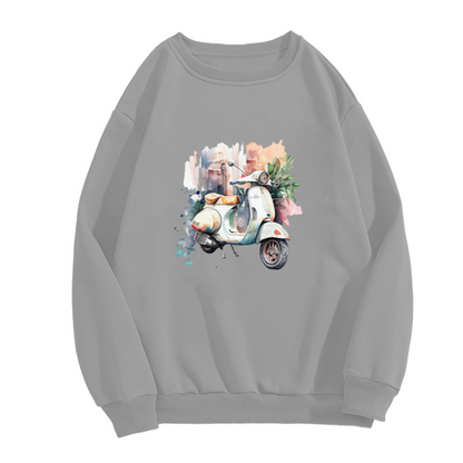 Vintage Scooter Watercolor Art Casual Crewneck Sweatshirt