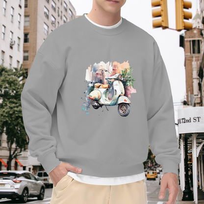 Vintage Scooter Watercolor Art Casual Crewneck Sweatshirt
