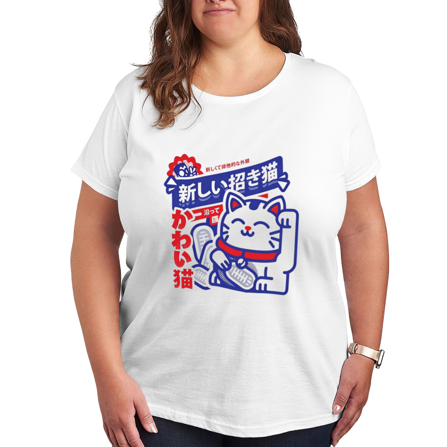 Japanese Retro Maneki Neko Lucky Cat Graphic Tee