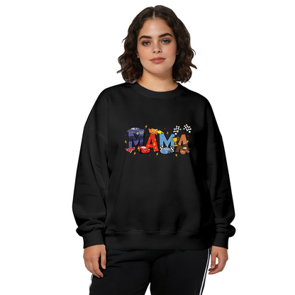 Racing Car Themed MAMA Letter Print Crewneck Sweatshirt