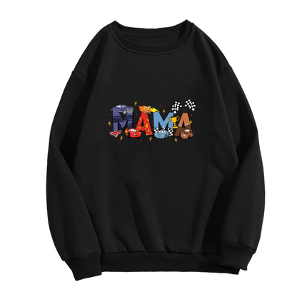 Racing Car Themed MAMA Letter Print Crewneck Sweatshirt