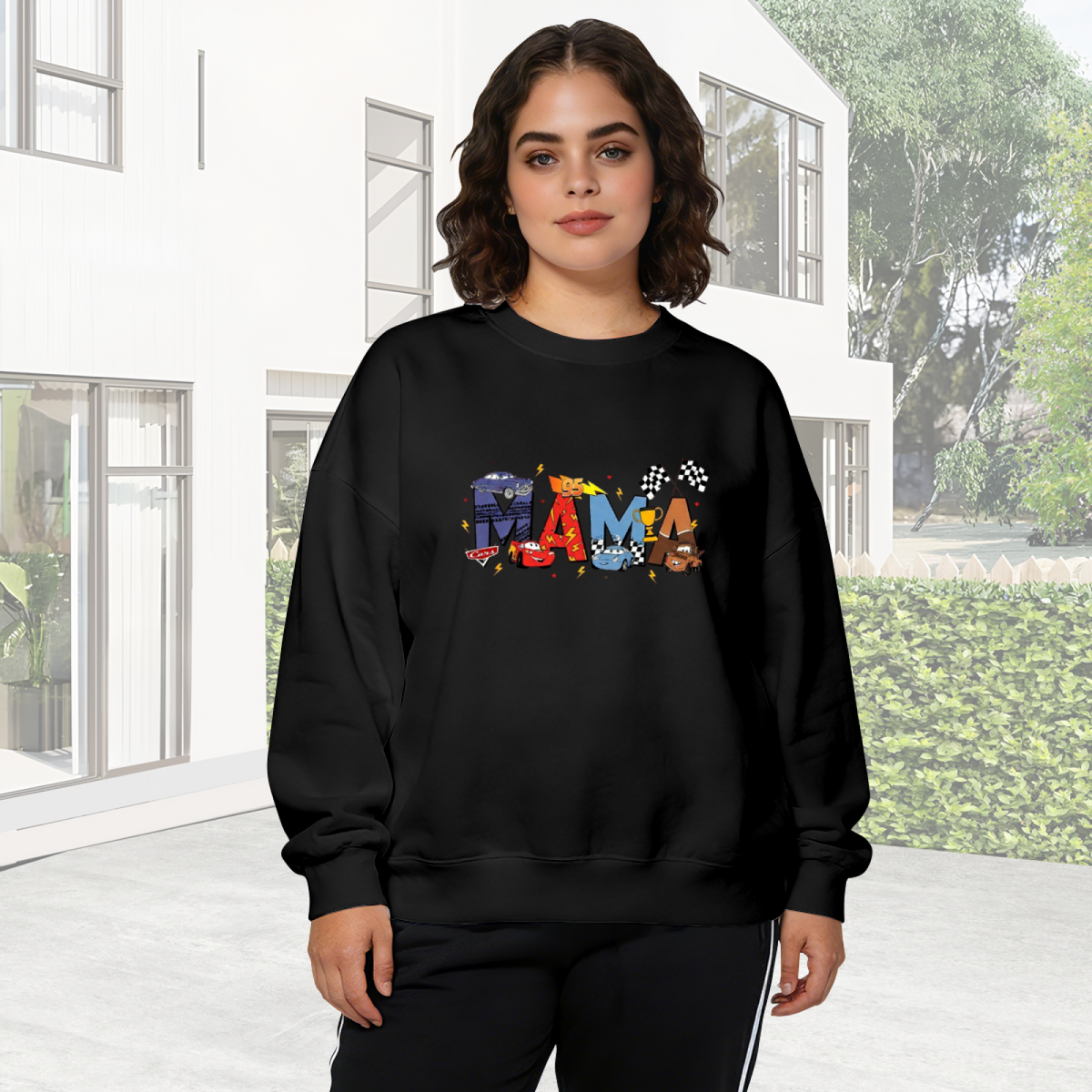 Racing Car Themed MAMA Letter Print Crewneck Sweatshirt