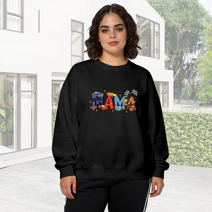 Racing Car Themed MAMA Letter Print Crewneck Sweatshirt
