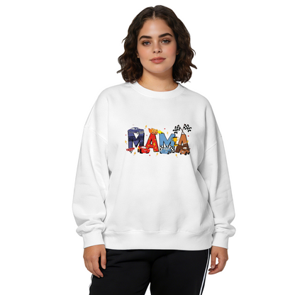 Racing Car Themed MAMA Letter Print Crewneck Sweatshirt