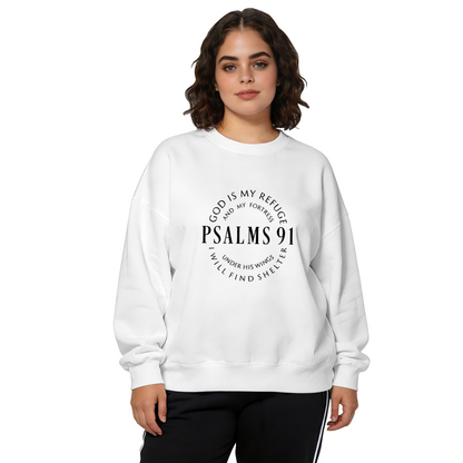 Psalms 91 God Is My Refuge Clean Faith Graphic White Crewneck Sweatshirt
