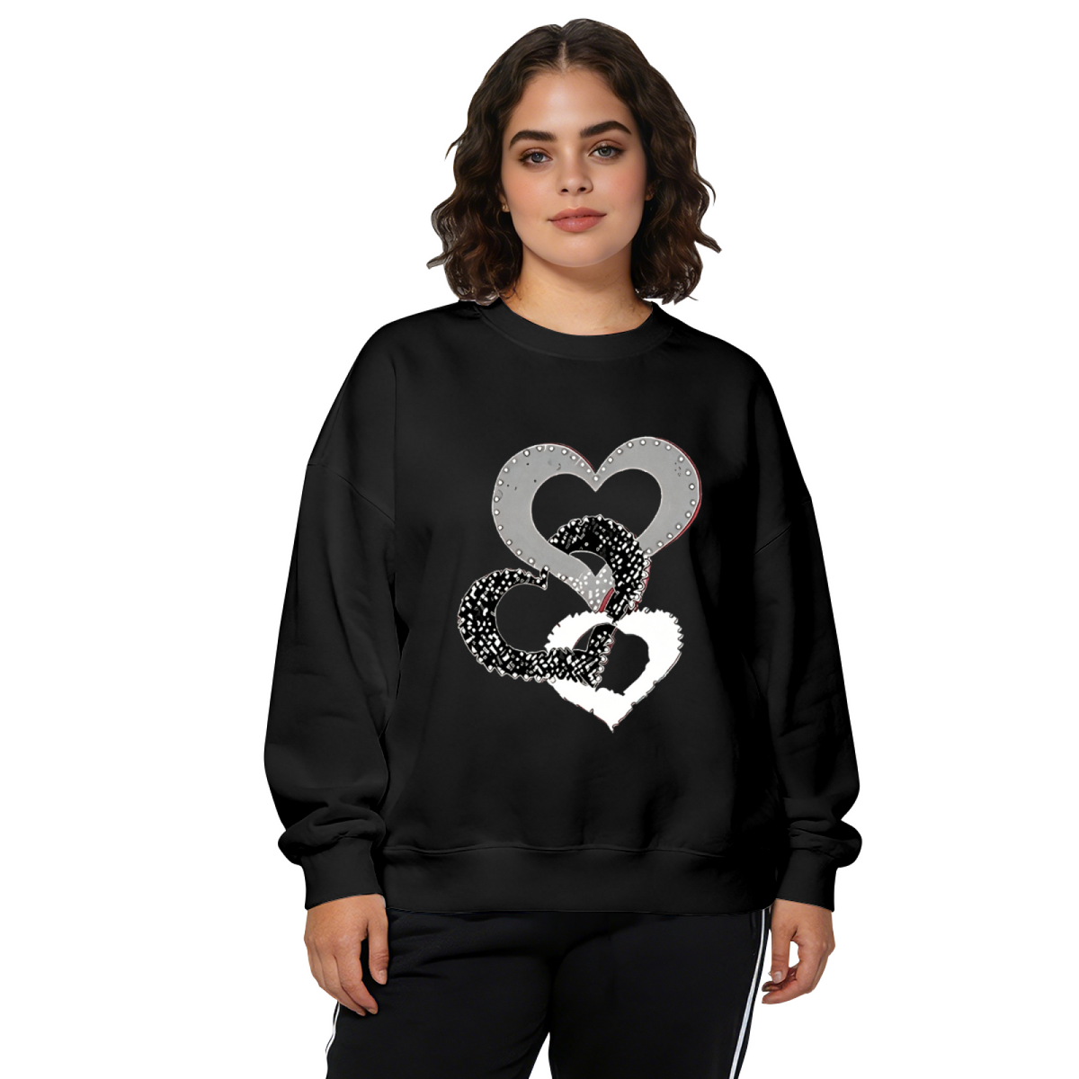 Punk Rivet Multi?Layer Heart Graphic Crewneck Sweatshirt