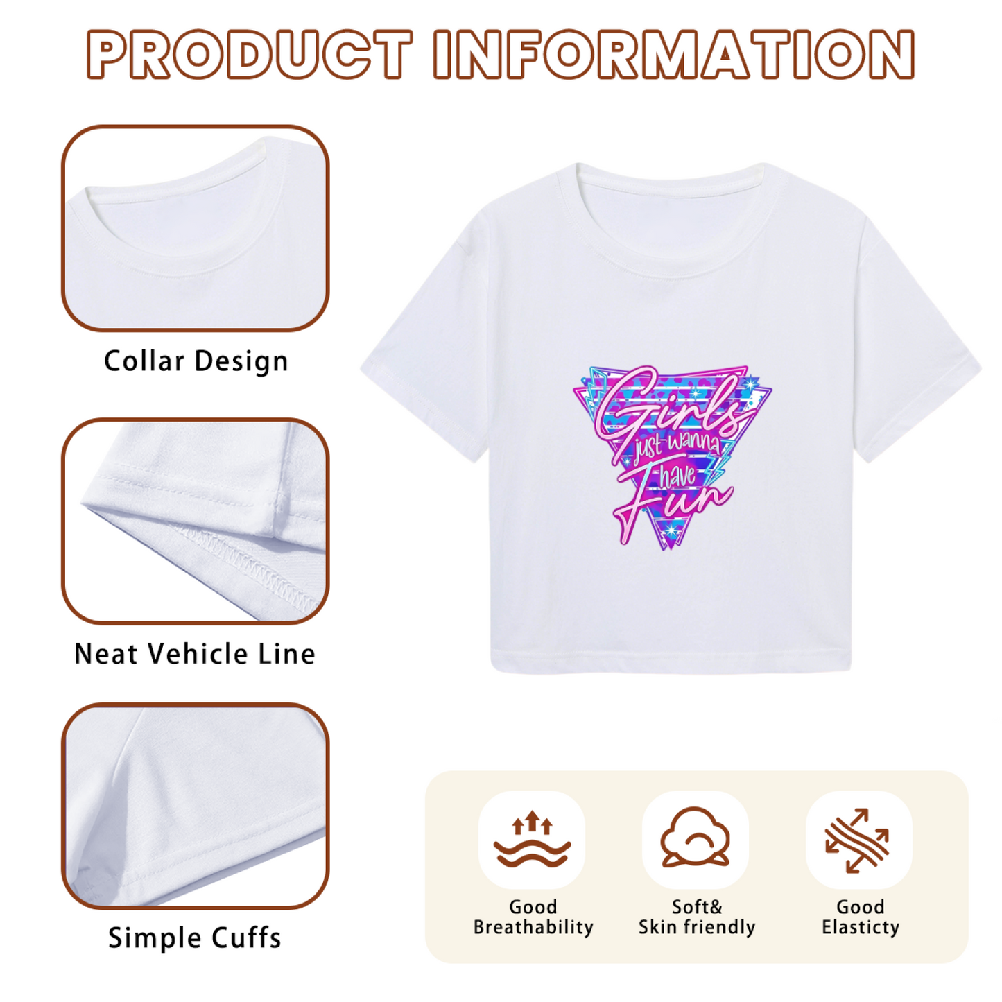 Girls Just Wanna Have Fun Retro Y2K White Crop Tee ¨C 80s Disco Party Top