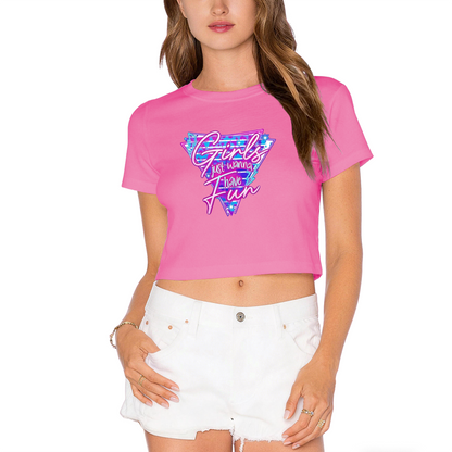 Girls Just Wanna Have Fun Retro Y2K White Crop Tee ¨C 80s Disco Party Top