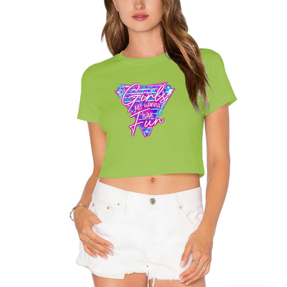 Girls Just Wanna Have Fun Retro Y2K White Crop Tee ¨C 80s Disco Party Top