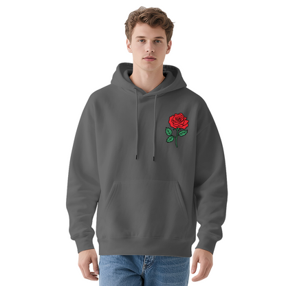 Minimal Red Rose Embroidered?Style Chest Print Hoodie