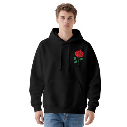 Minimal Red Rose Embroidered?Style Chest Print Hoodie