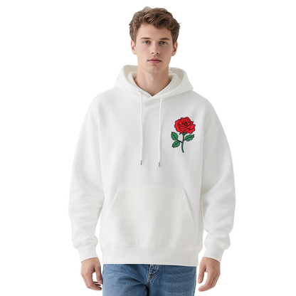 Minimal Red Rose Embroidered?Style Chest Print Hoodie