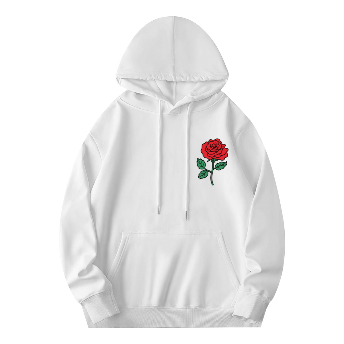 Minimal Red Rose Embroidered?Style Chest Print Hoodie
