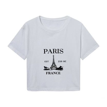 Retro Gray Crop T-Shirt With Classic Paris Eiffel Tower Graphic